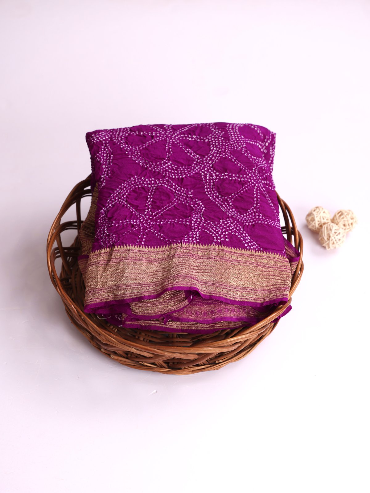 Purple Bandhini Silk Saree with Zari Border
