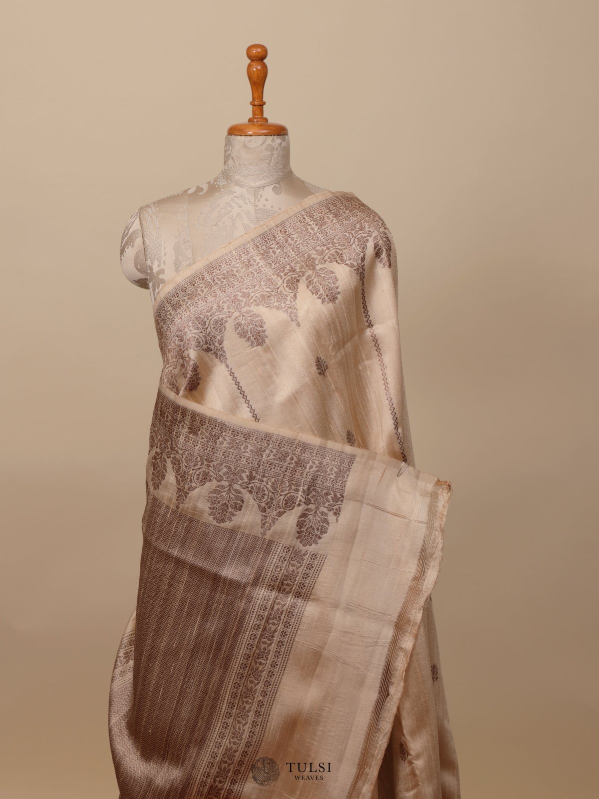 Off White Banaras Tussar Silk Saree