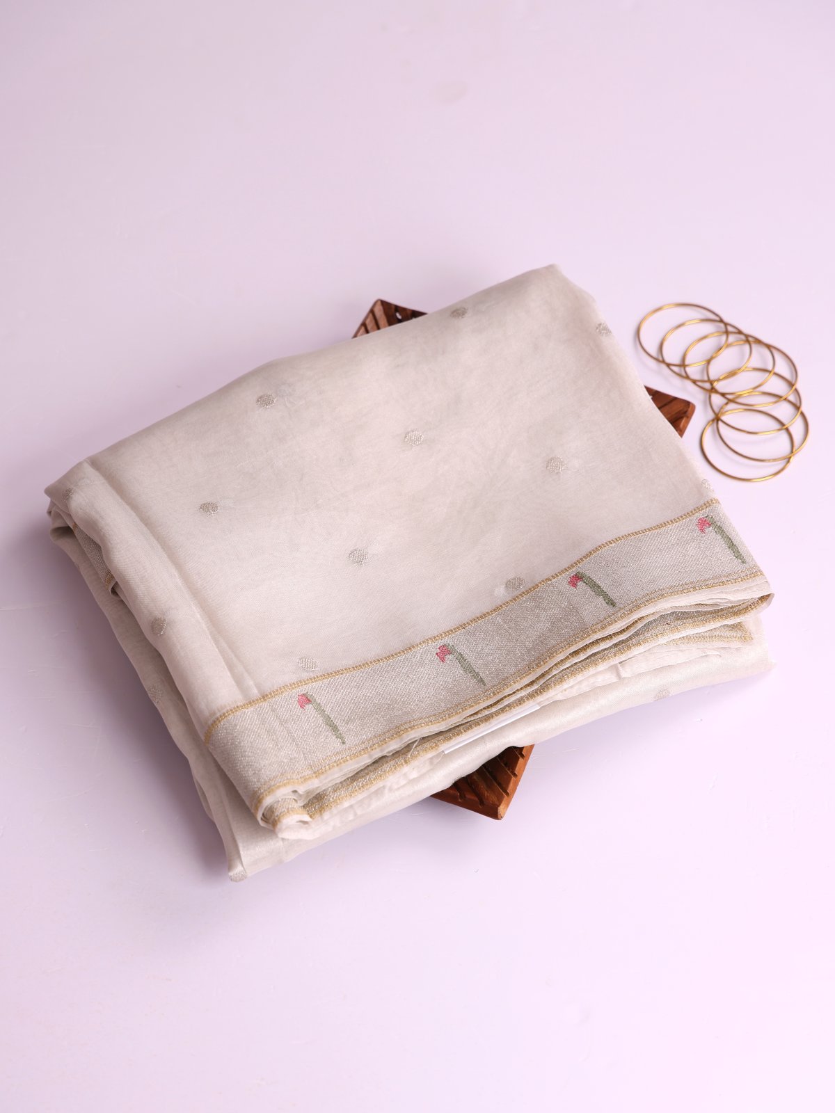 White Organza Saree With Paithani Embroidery