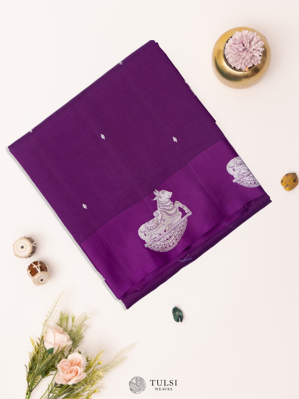 Violet Mashru Silk Saree with Satin Border