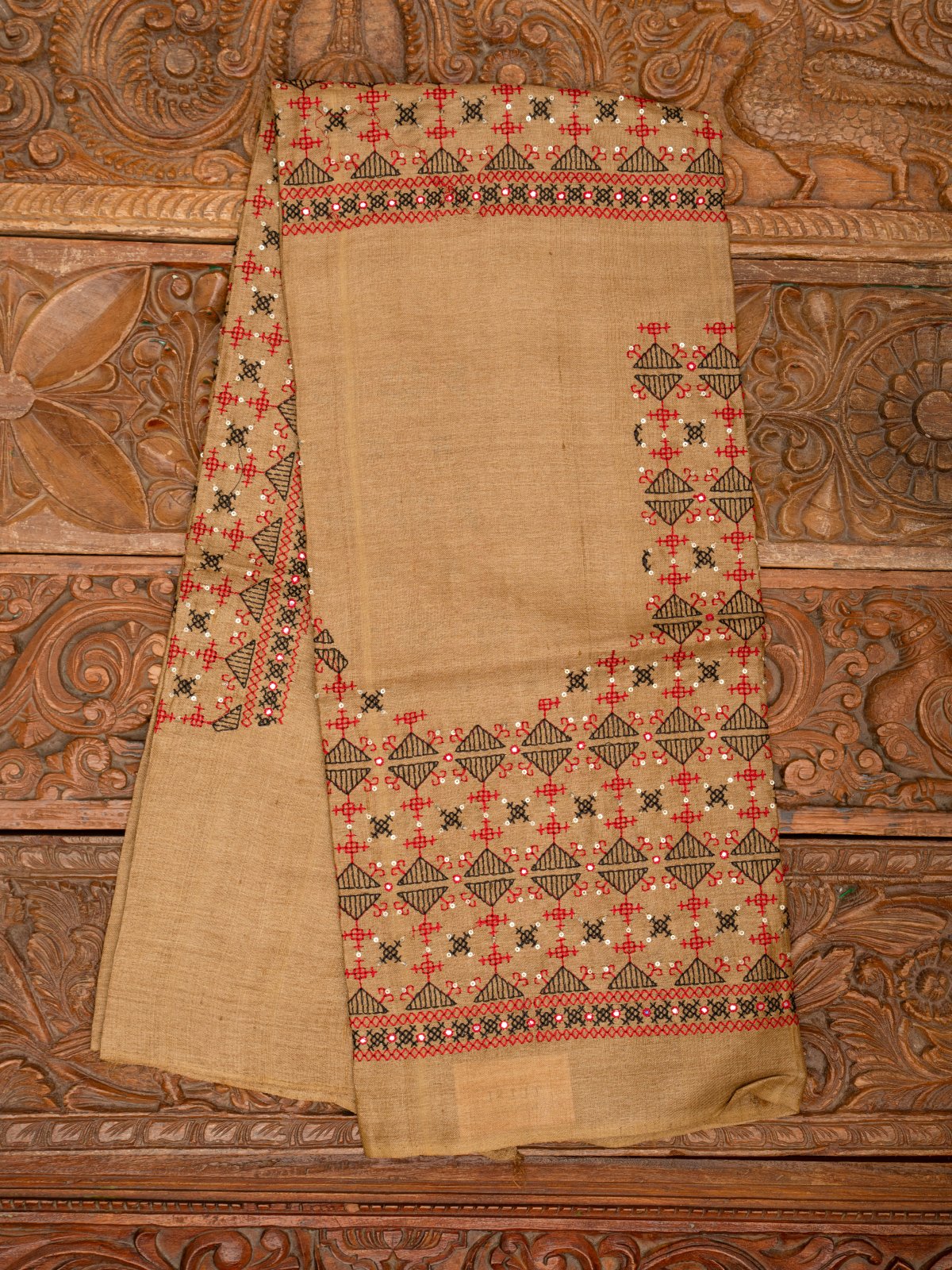 Beige Tussar Silk Embroidered Blouse