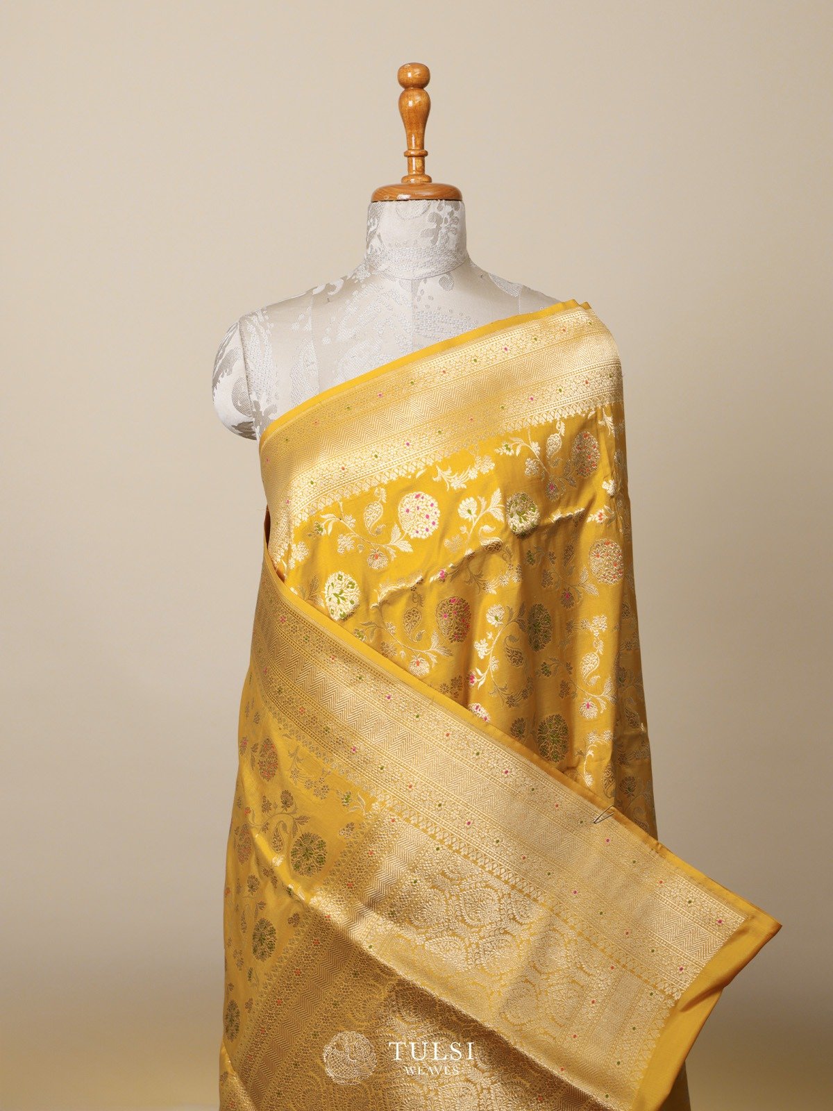 Mustard Banaras Silk Saree