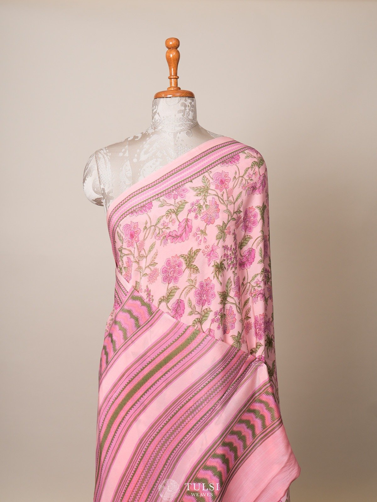 Pink Floral Printed Crepe Silk Saree 