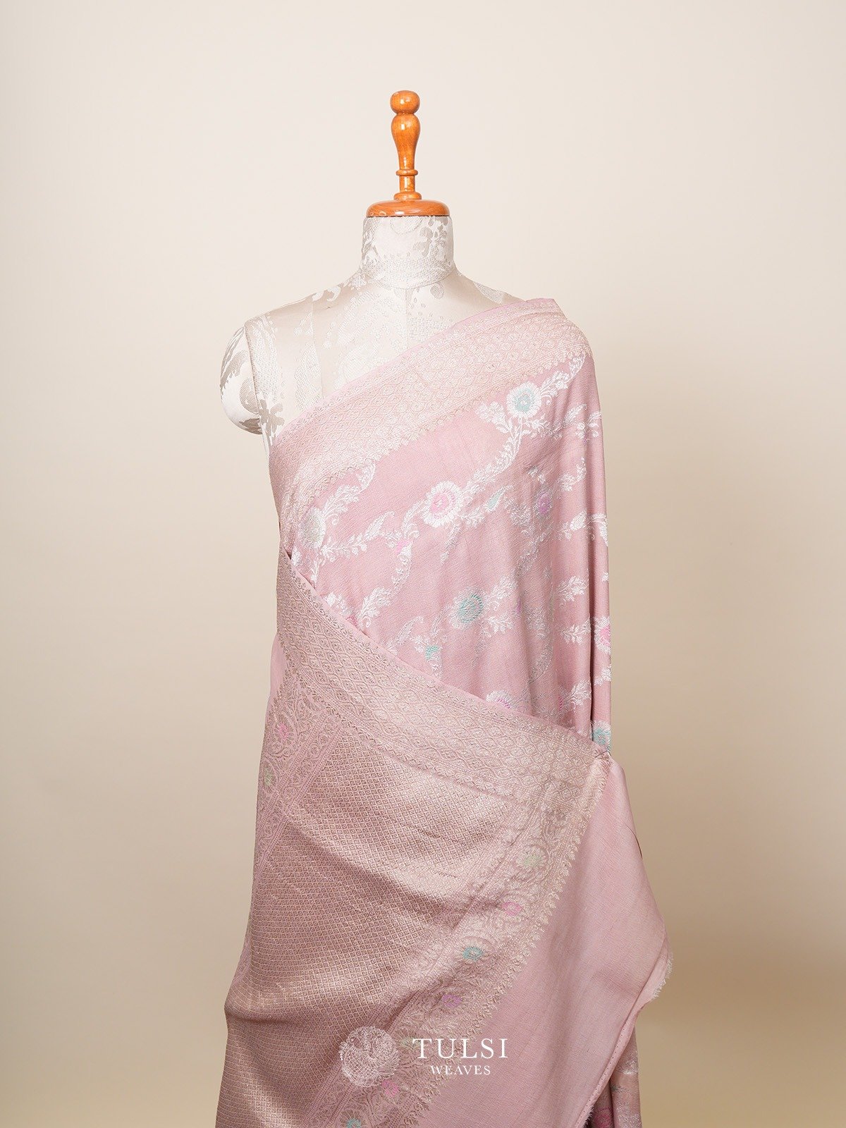 Light Pink Tussar Banaras Silk Saree 