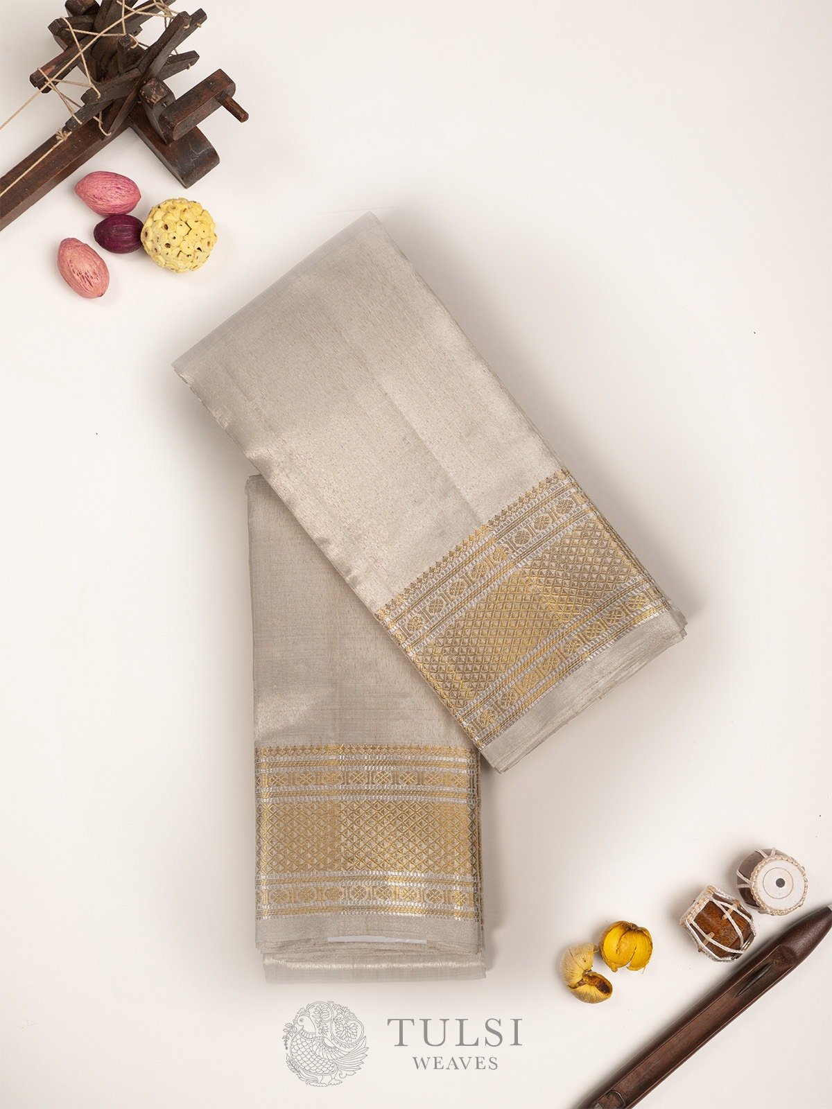 Grey Tissue Silk Dhoti With Self Border