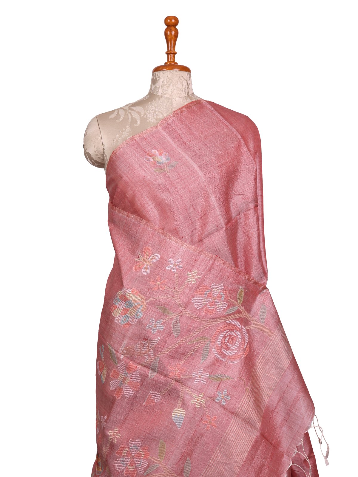 Dusty Pink Tussar Jamdani Silk Saree