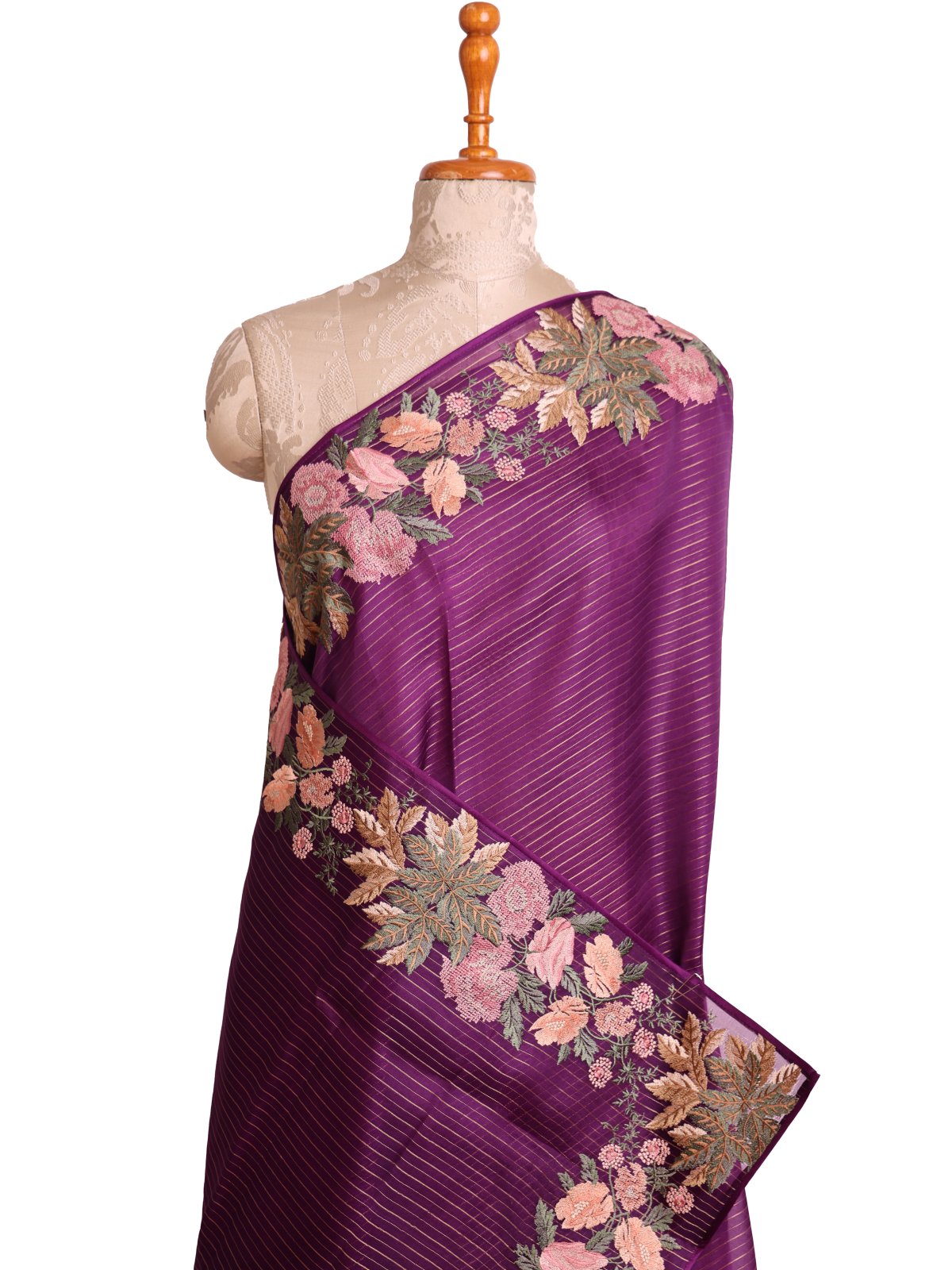 Violet Organza Embroidery Silk Saree