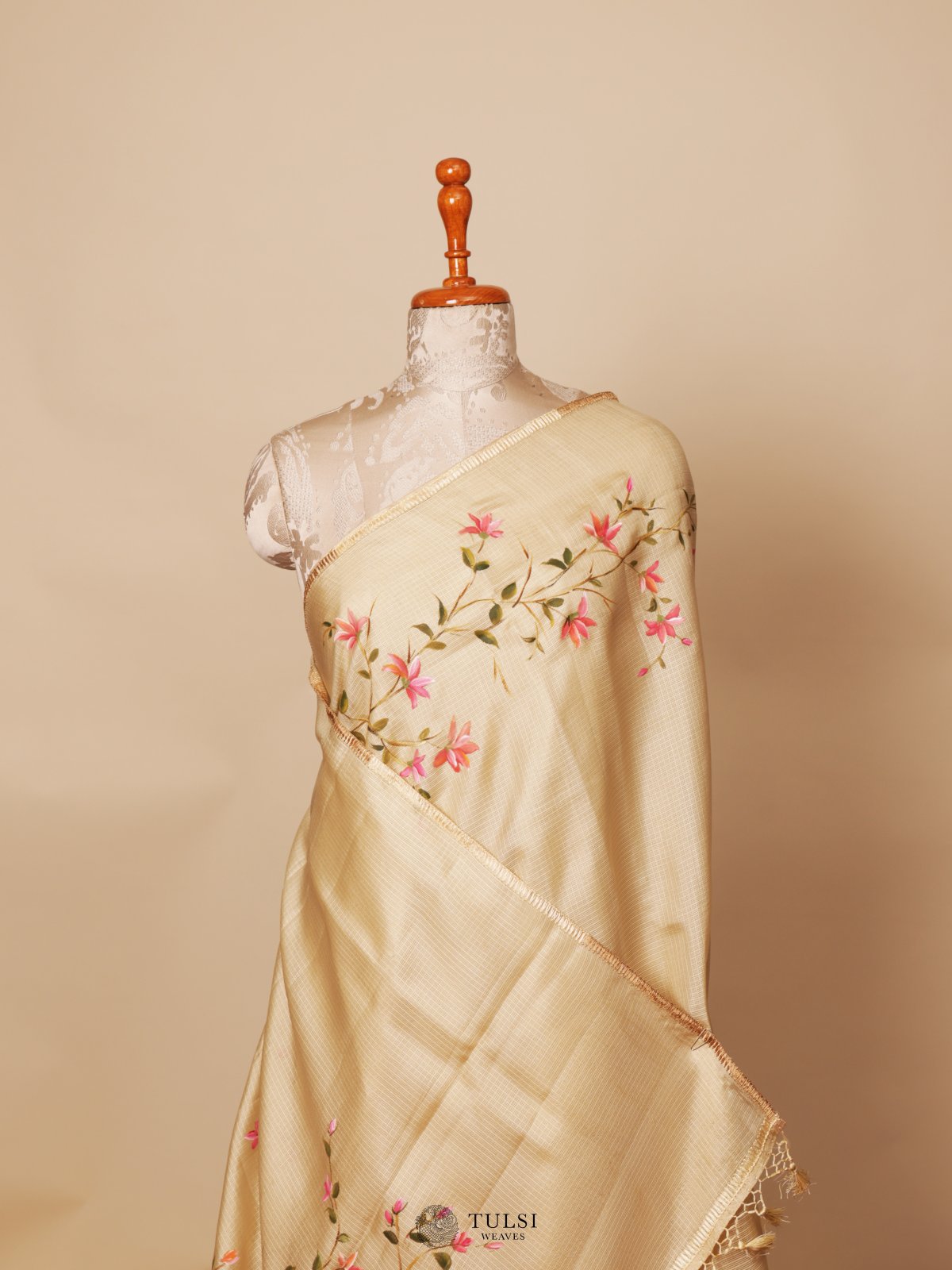 Dark Cream Kota Hand Painted Saree