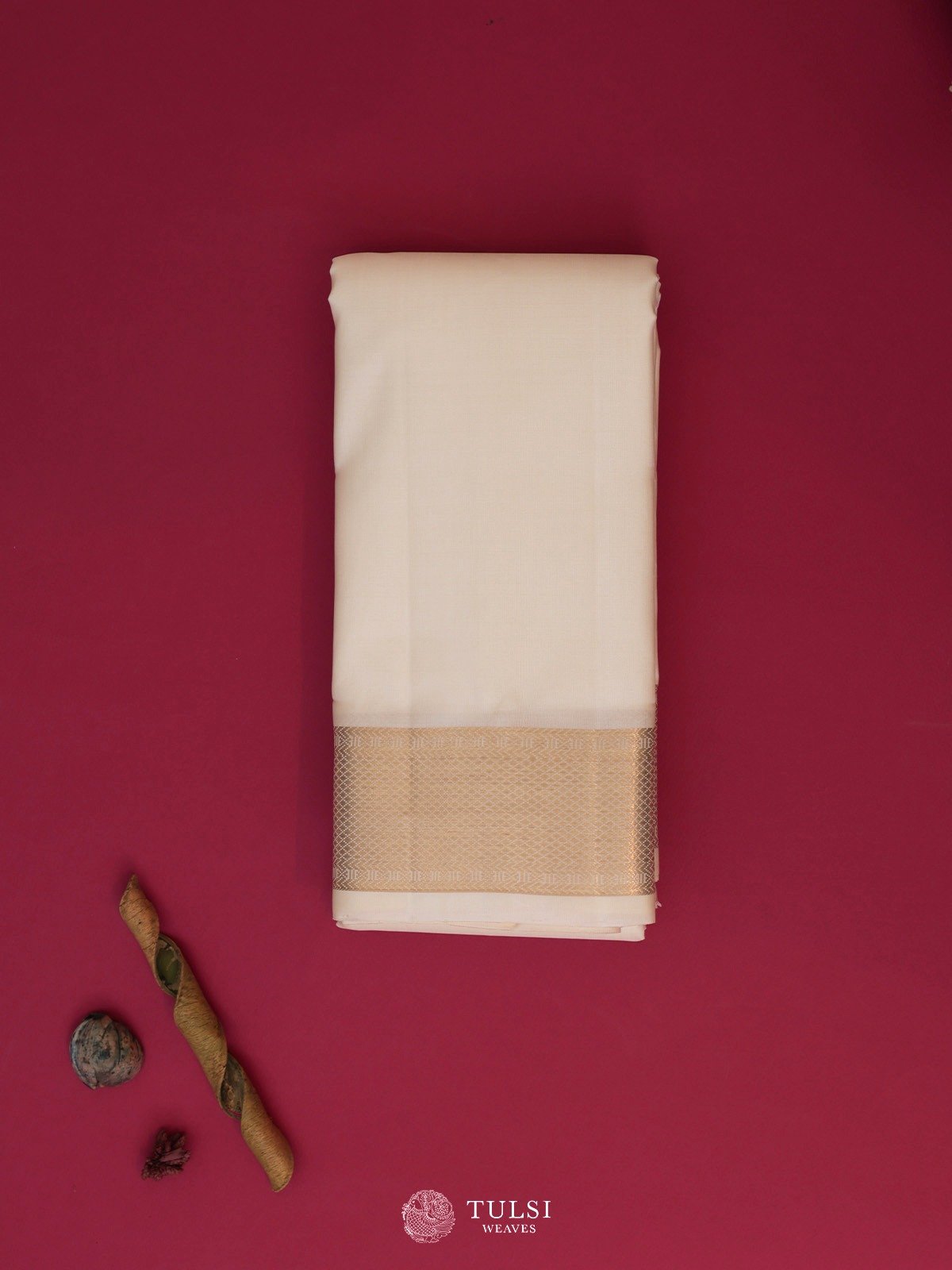 Off-White Silk Dhoti With Gold Self Zari Border