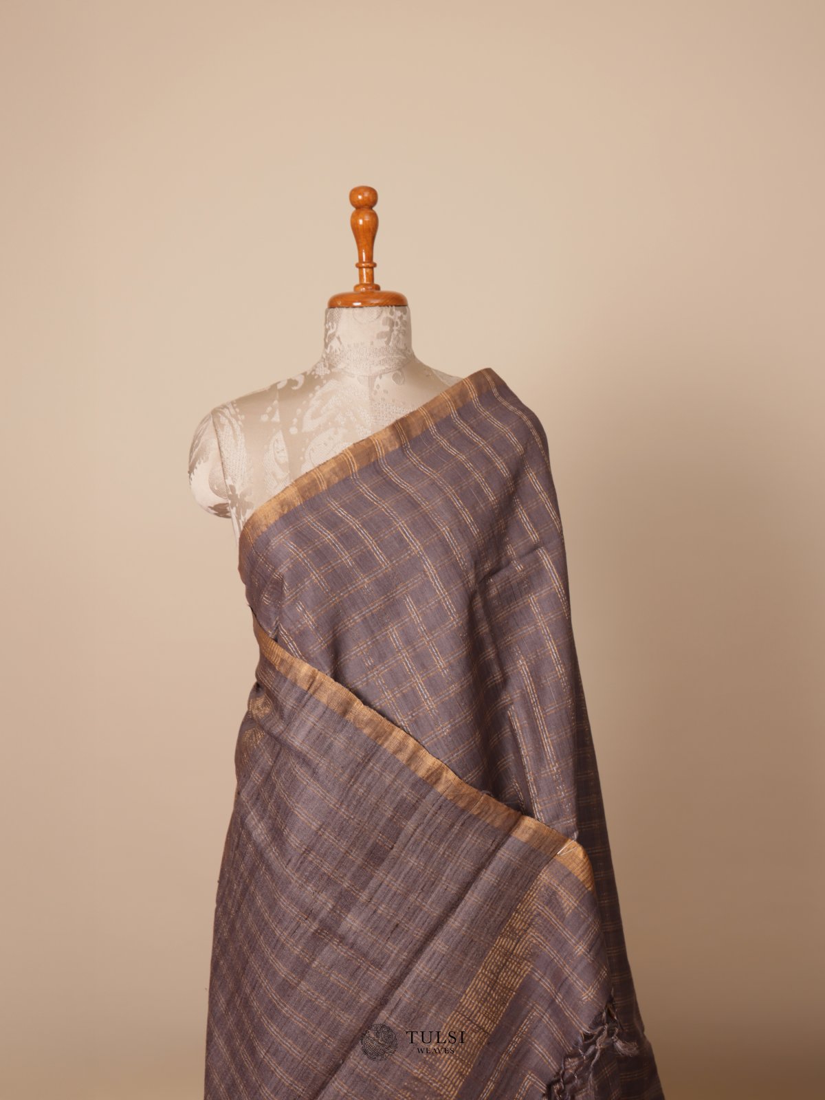 Grey Tussar Silk Saree