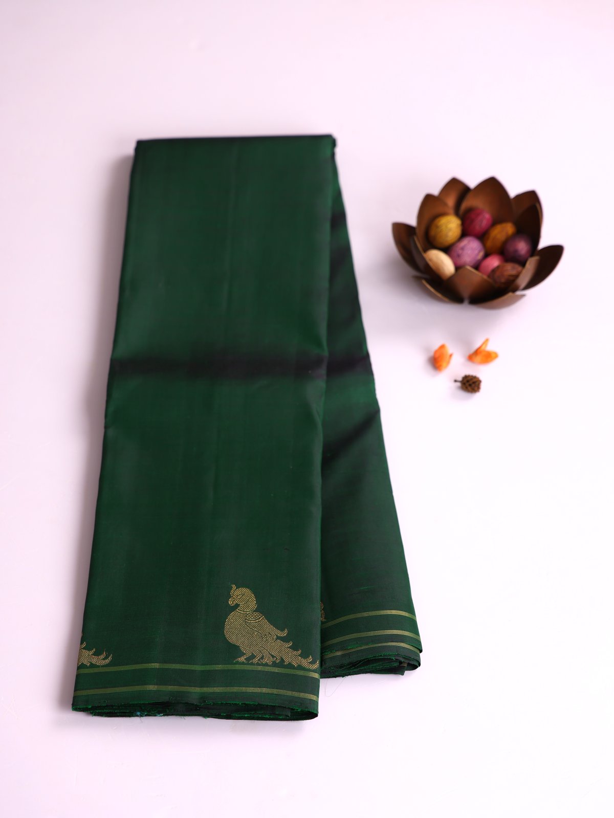 Bottle Green Kanjeevaram Silk Saree With Zari Border