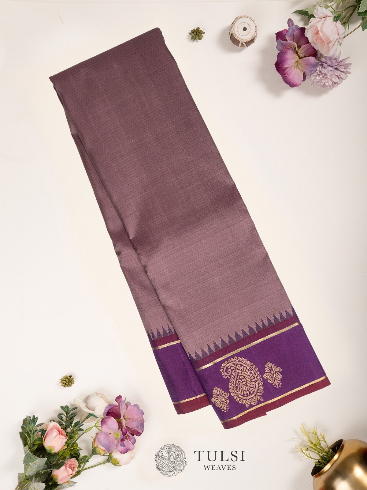 Light brownish purple Kanjeevaram Silk Saree