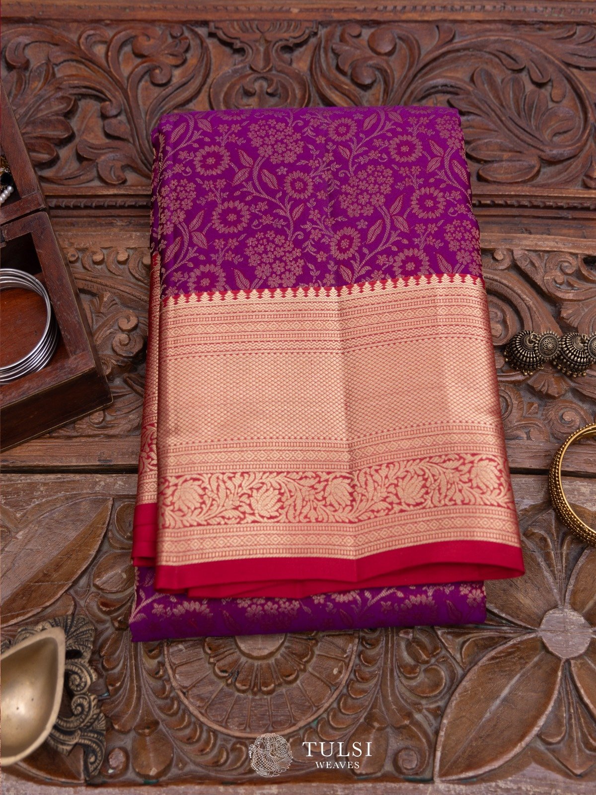 Dark Magenta Tanchoi Silk Saree