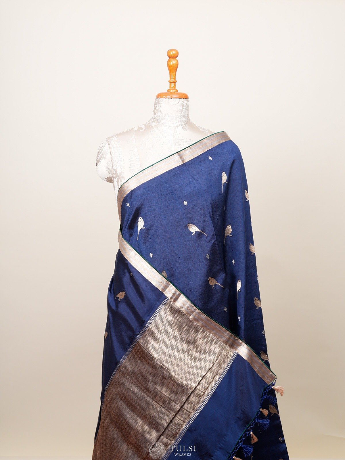 Deep Blue Bananas Silk saree with green blouse