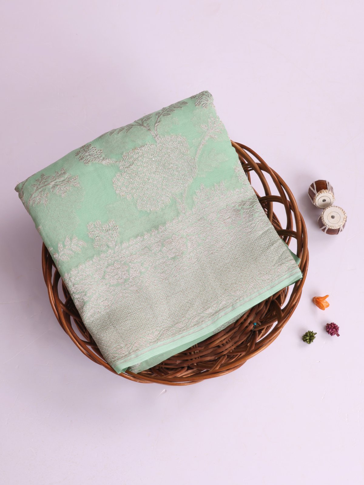 Pastel Green Banaras Georgette Silk Saree