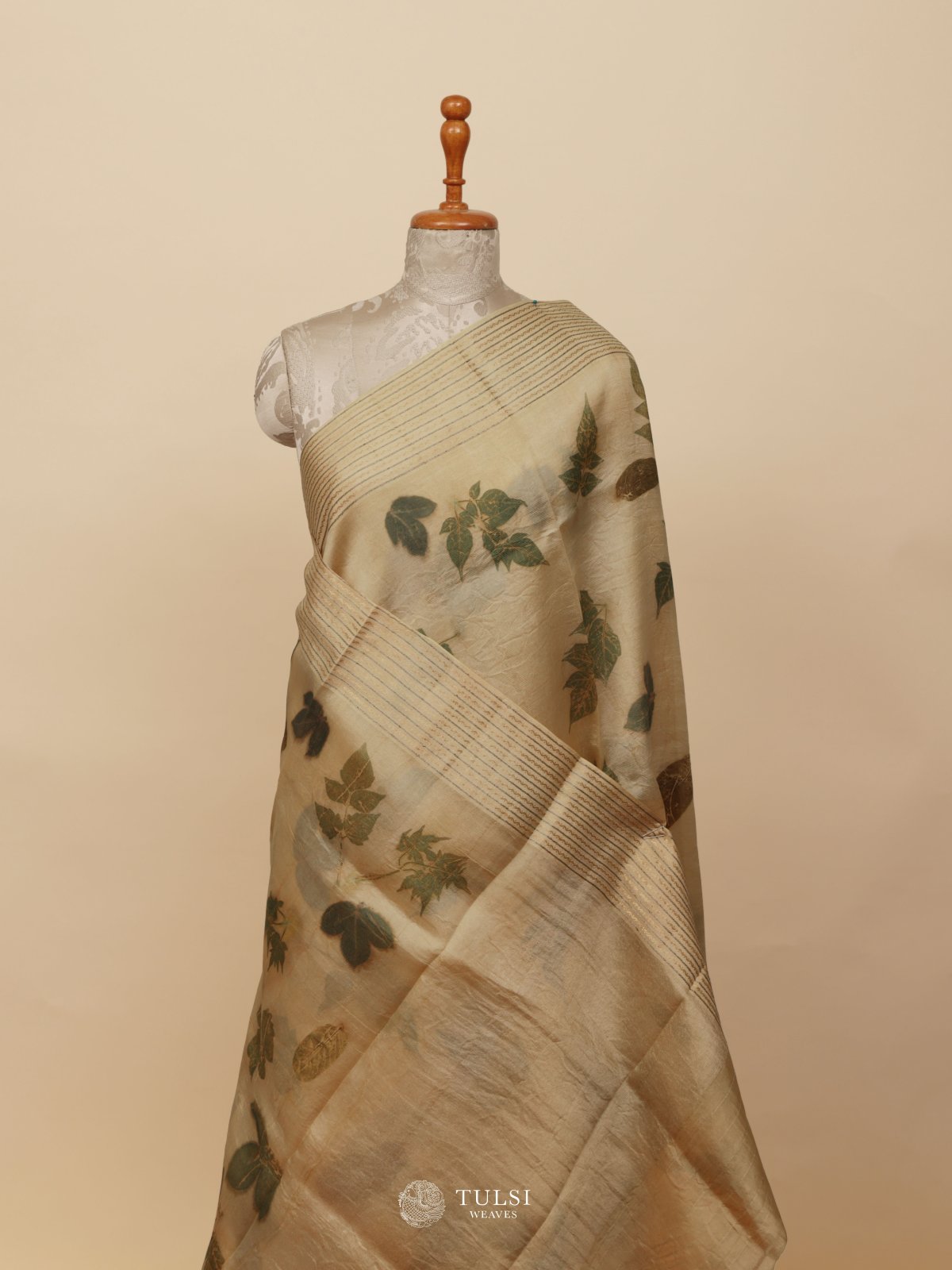 Cream Eco Print Silk Saree