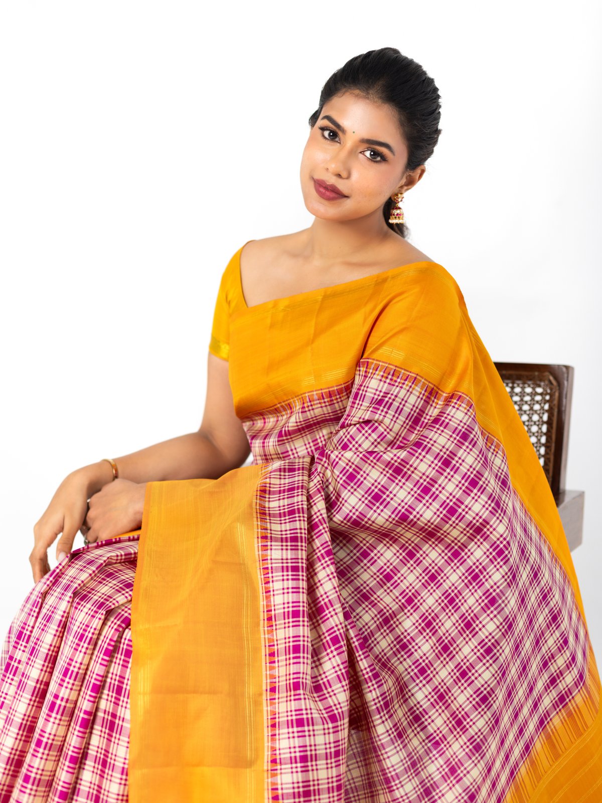 Multi Color Checked Kanjeevaram Silk Saree