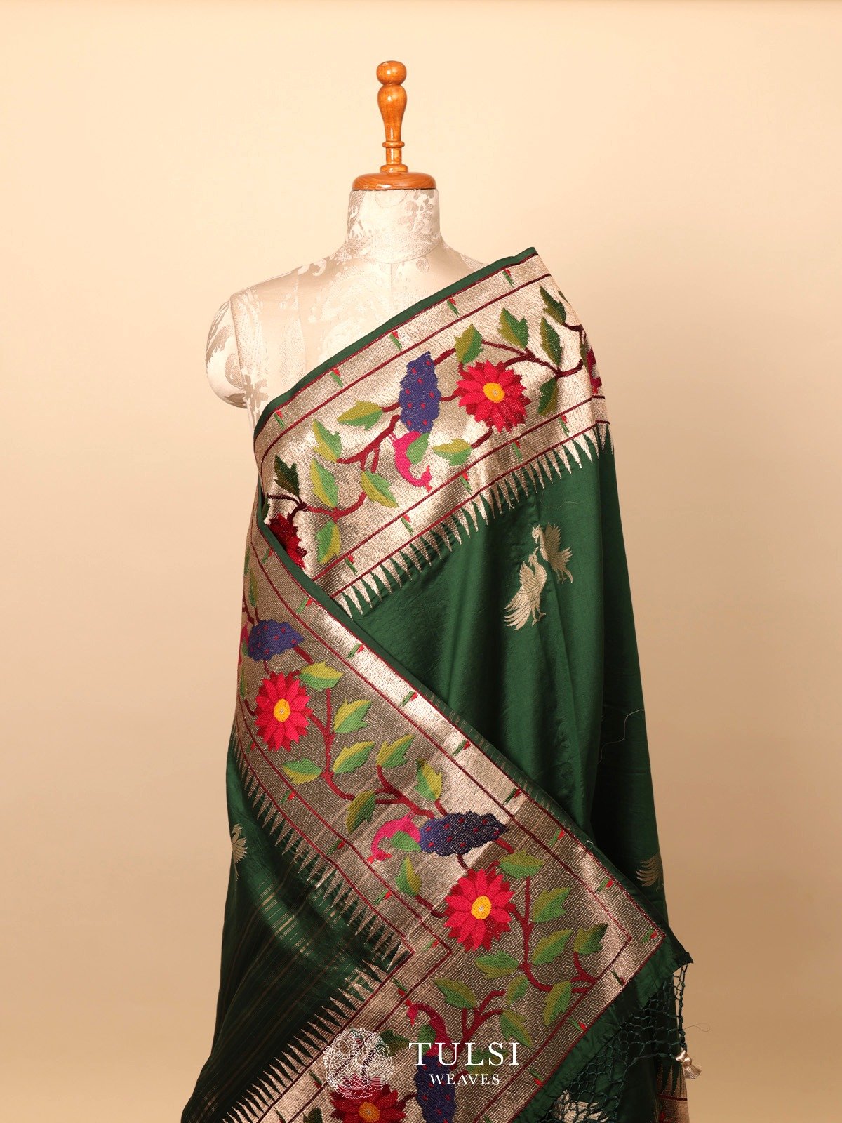 Green Chaniya Silk Saree with Paithani Border