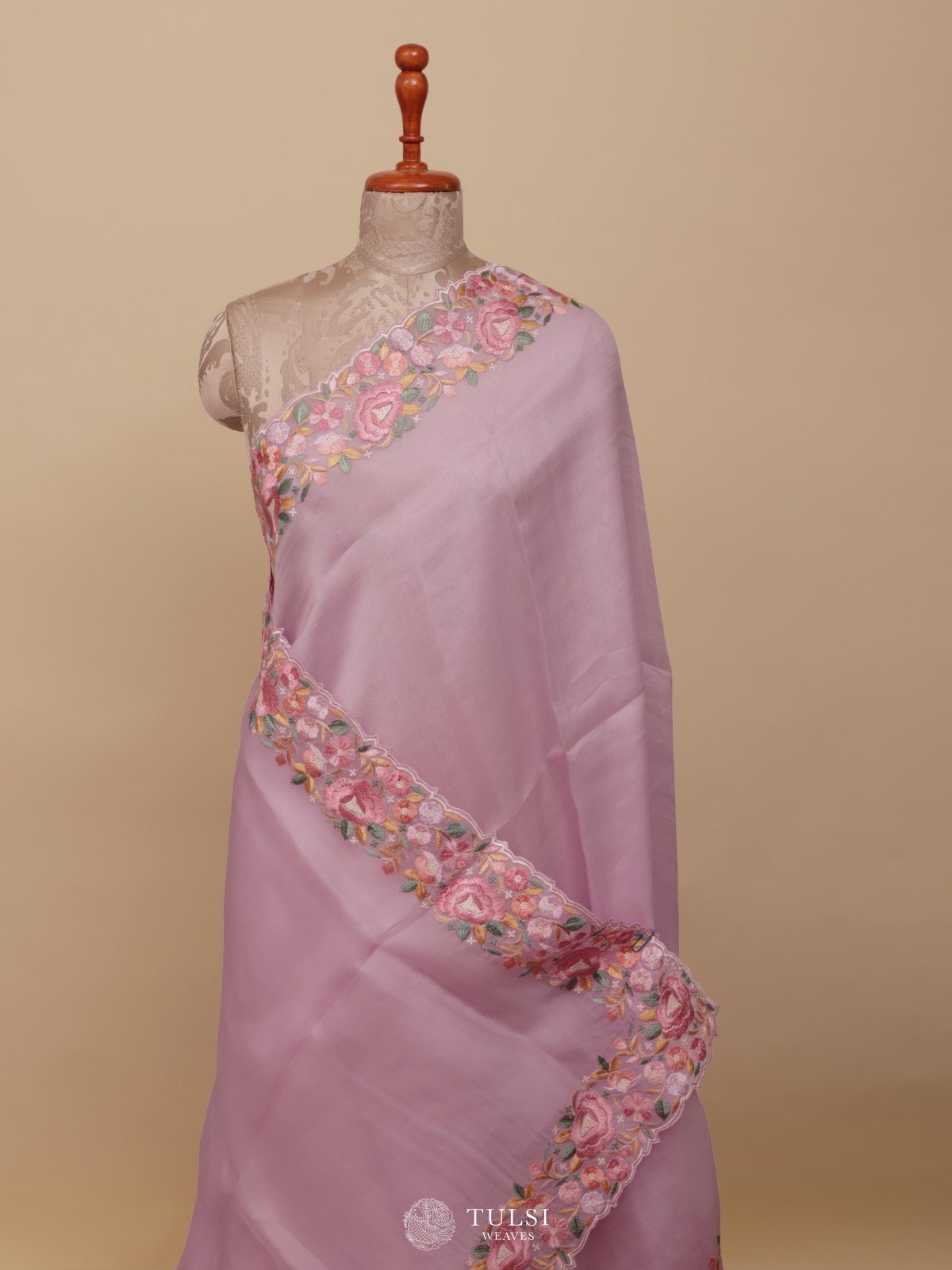 Lilac Organza Embroidery Saree