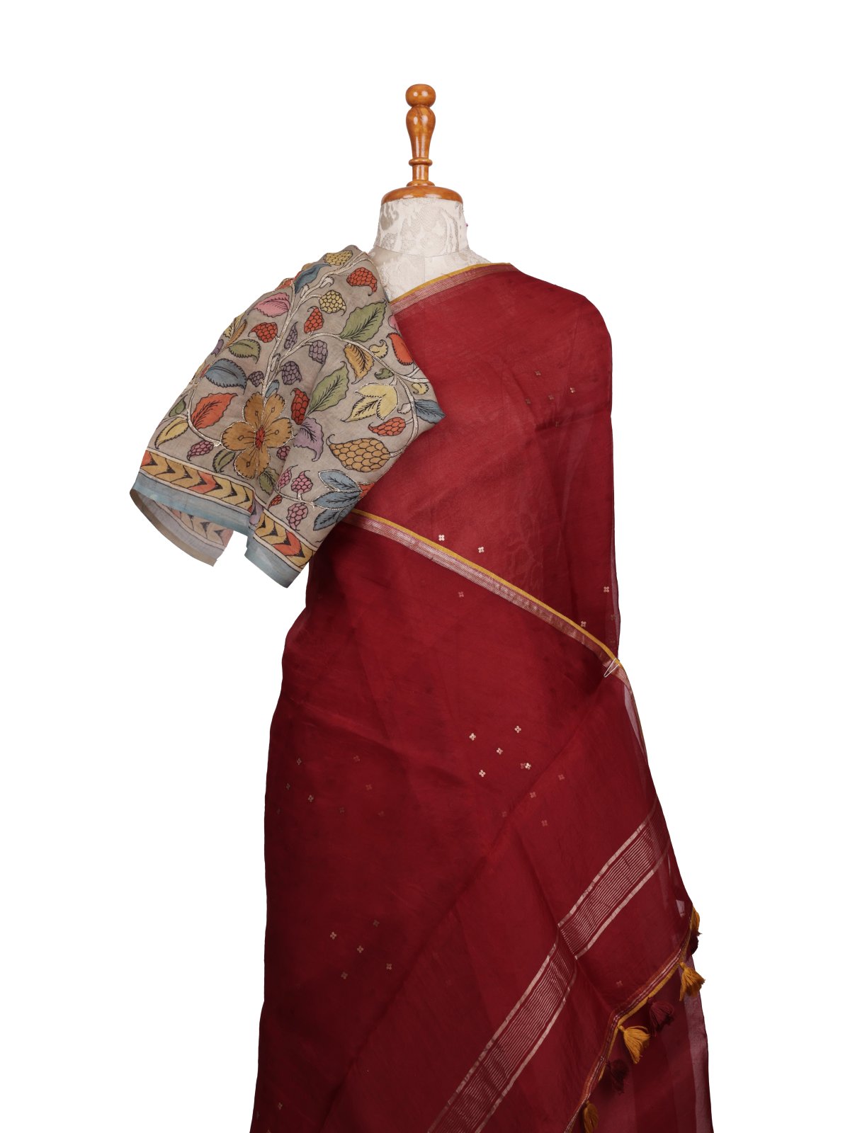Araku Organza Silk Saree With Kalamkari Blouse
