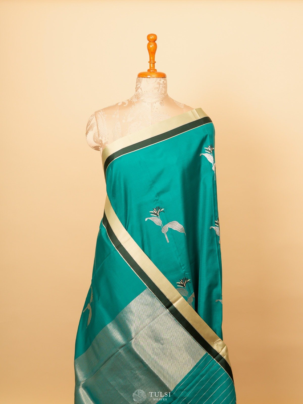 Teal Blue Mashru Silk Saree