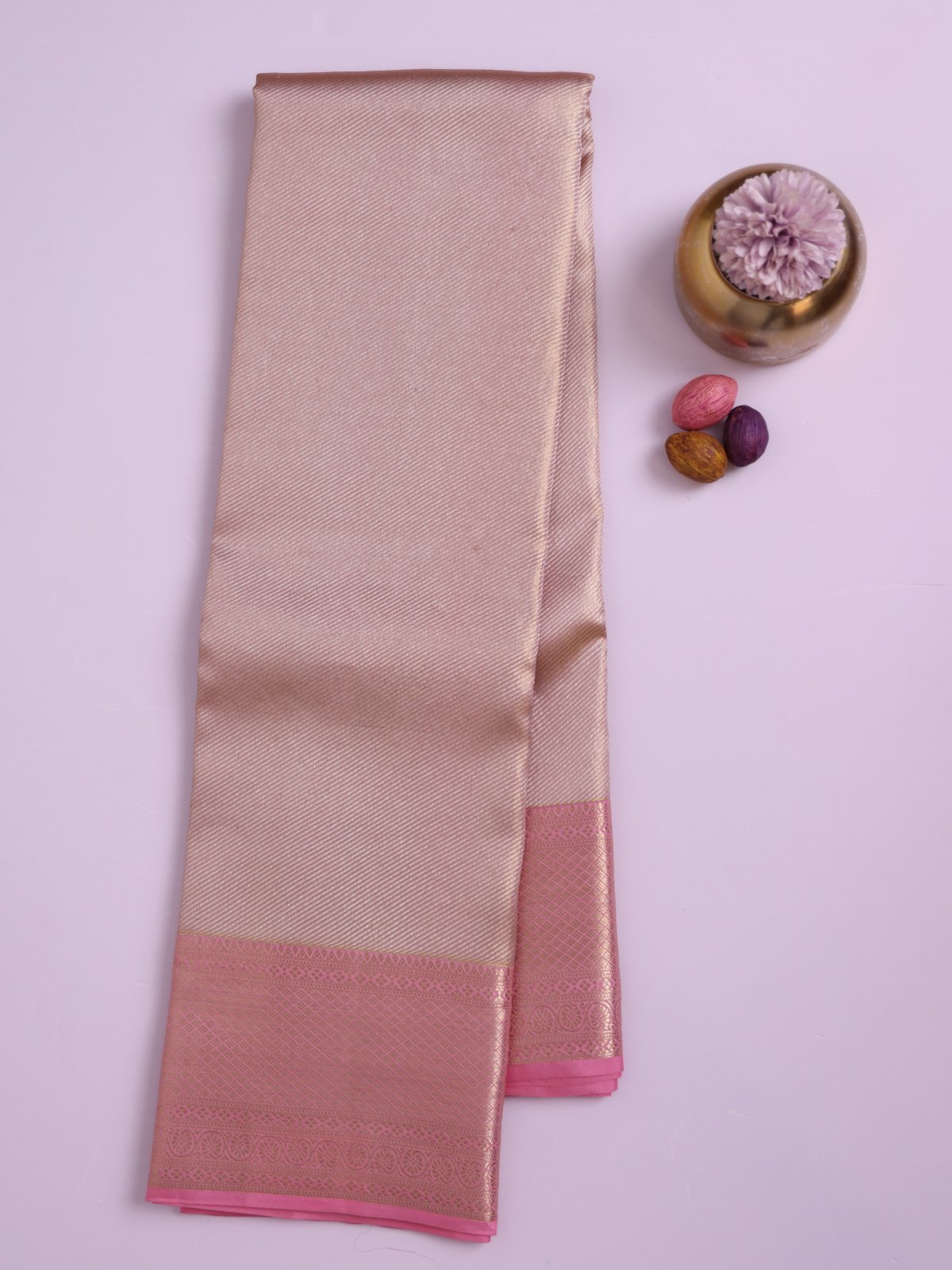 Rose Gold Brocade Kanjeevaram Silk Saree
