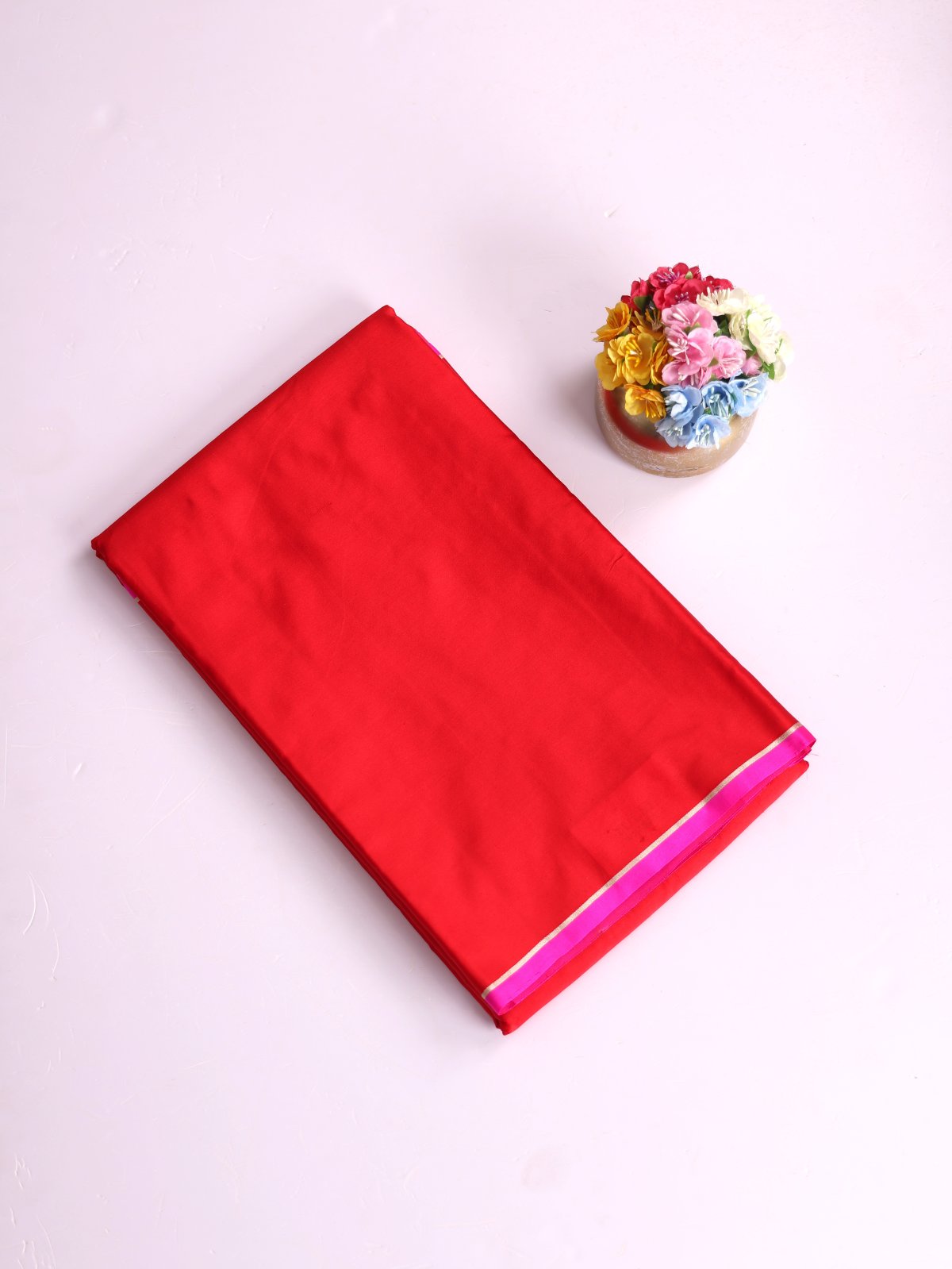 Red Mashru Silk Saree With Pink Border