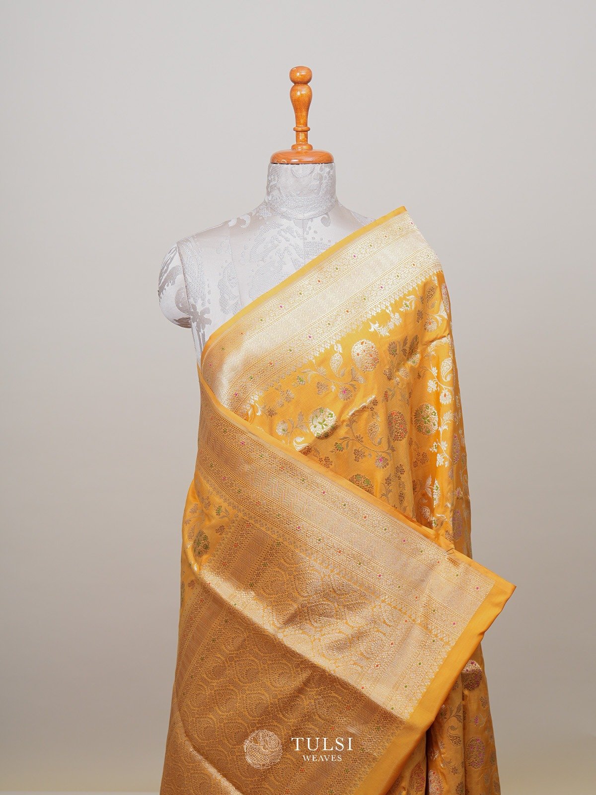 Mustard Banaras Silk Saree