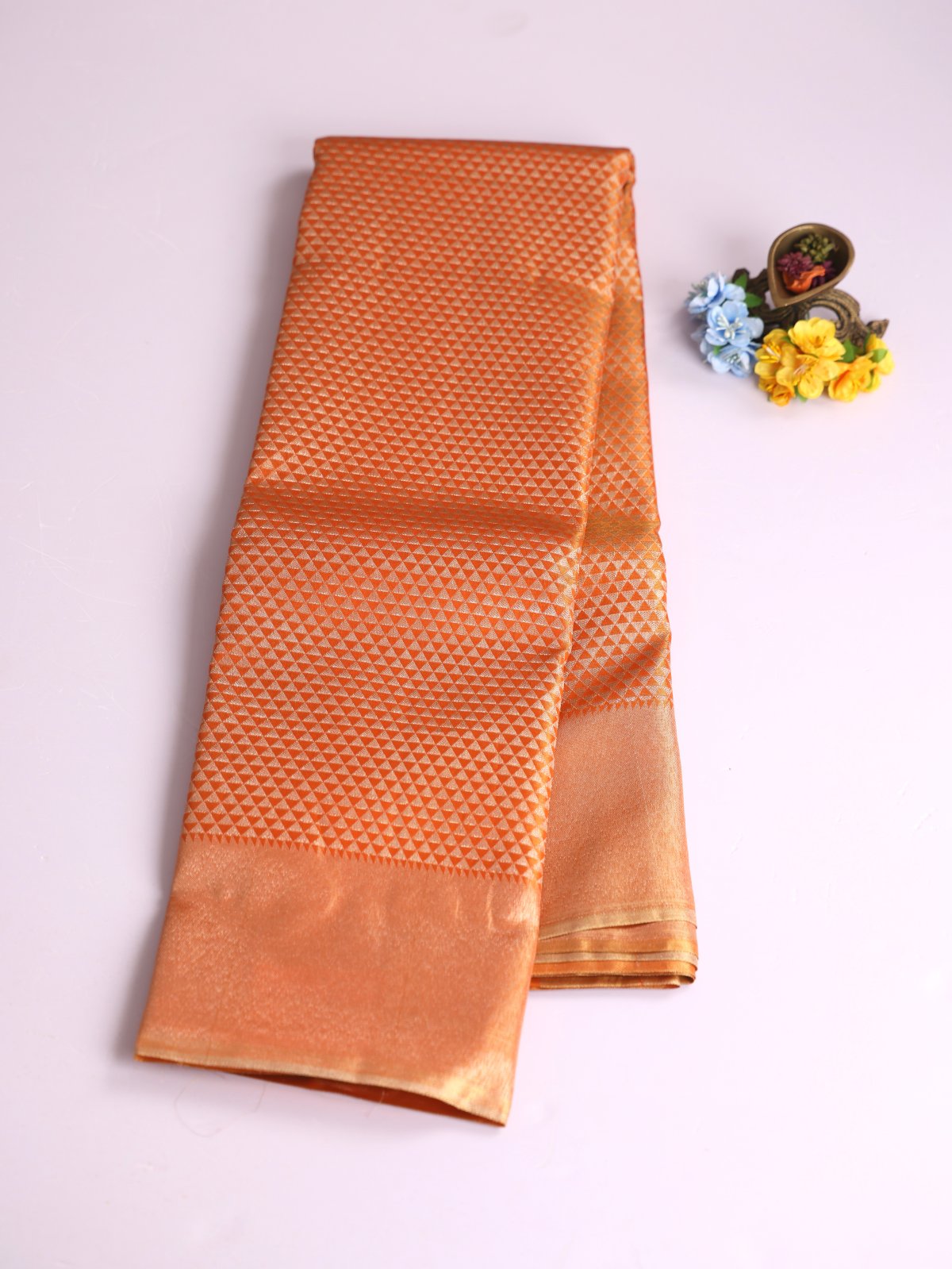 Orange Tissue Brocade Kanjeevaram Silk Saree