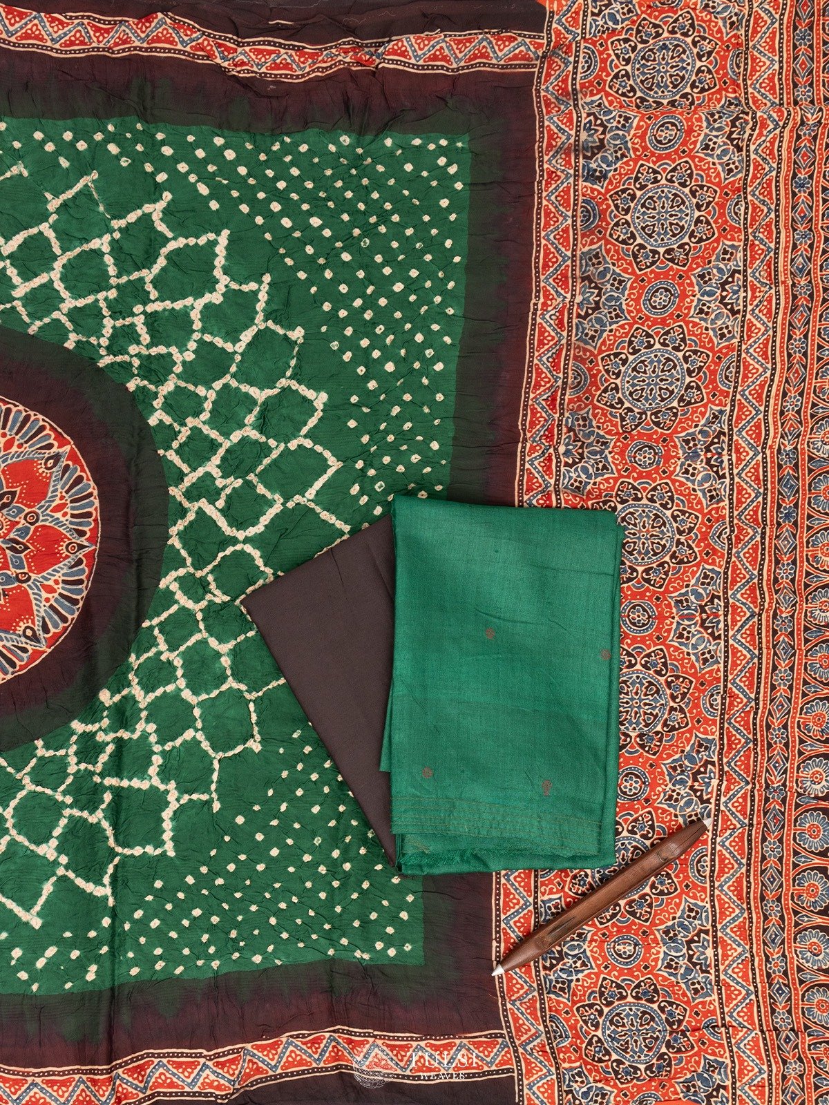 Bottle Green Tussar Salwar Material