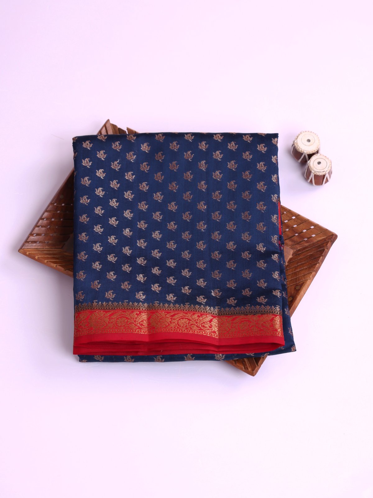 Navy Blue Chaniya Silk Saree with Red Border