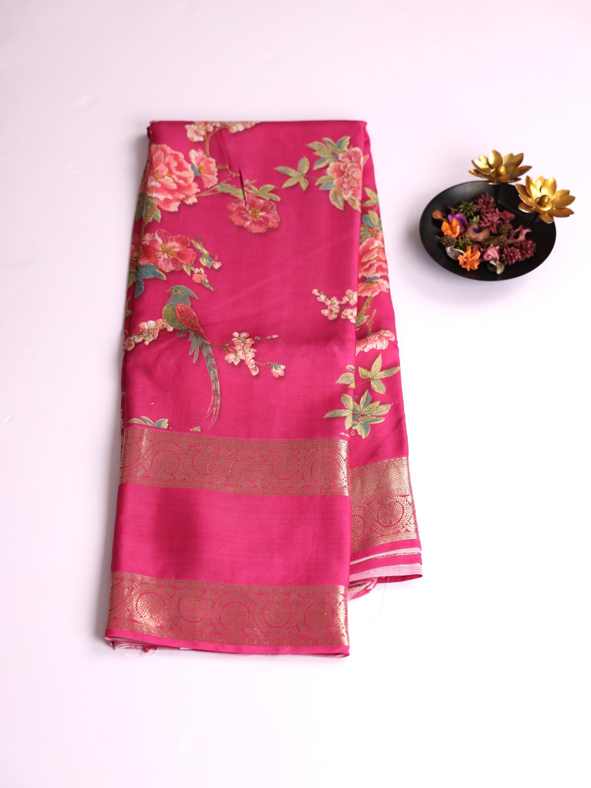 Pink Printed Kanjeevaram Silk Saree