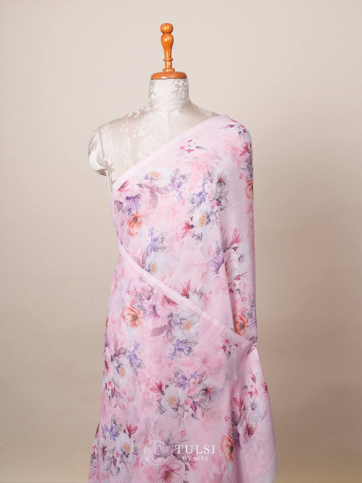 Light Pink Printed Chiffon Saree 