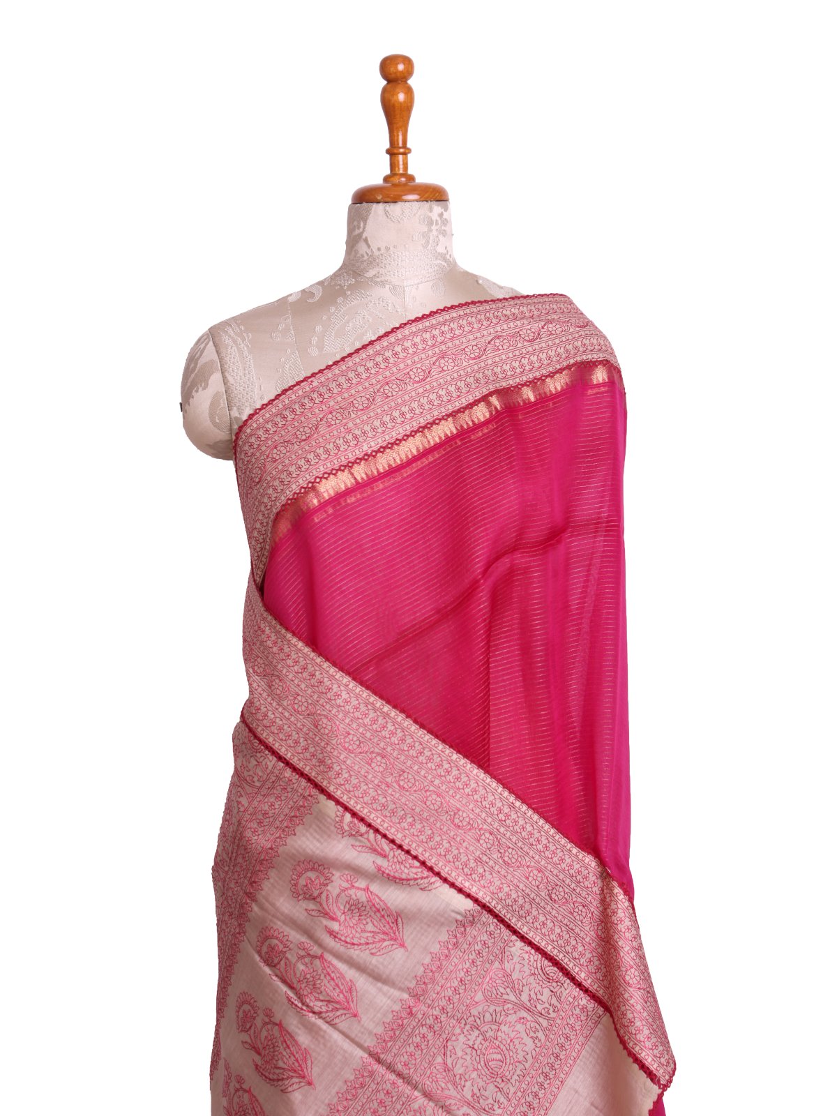 Pink Organza Silk Saree With Beige Border