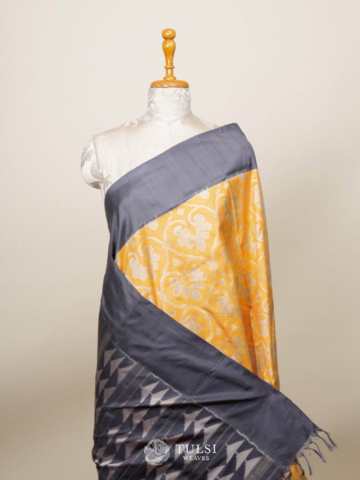 Mustard Ikat Silk Saree 