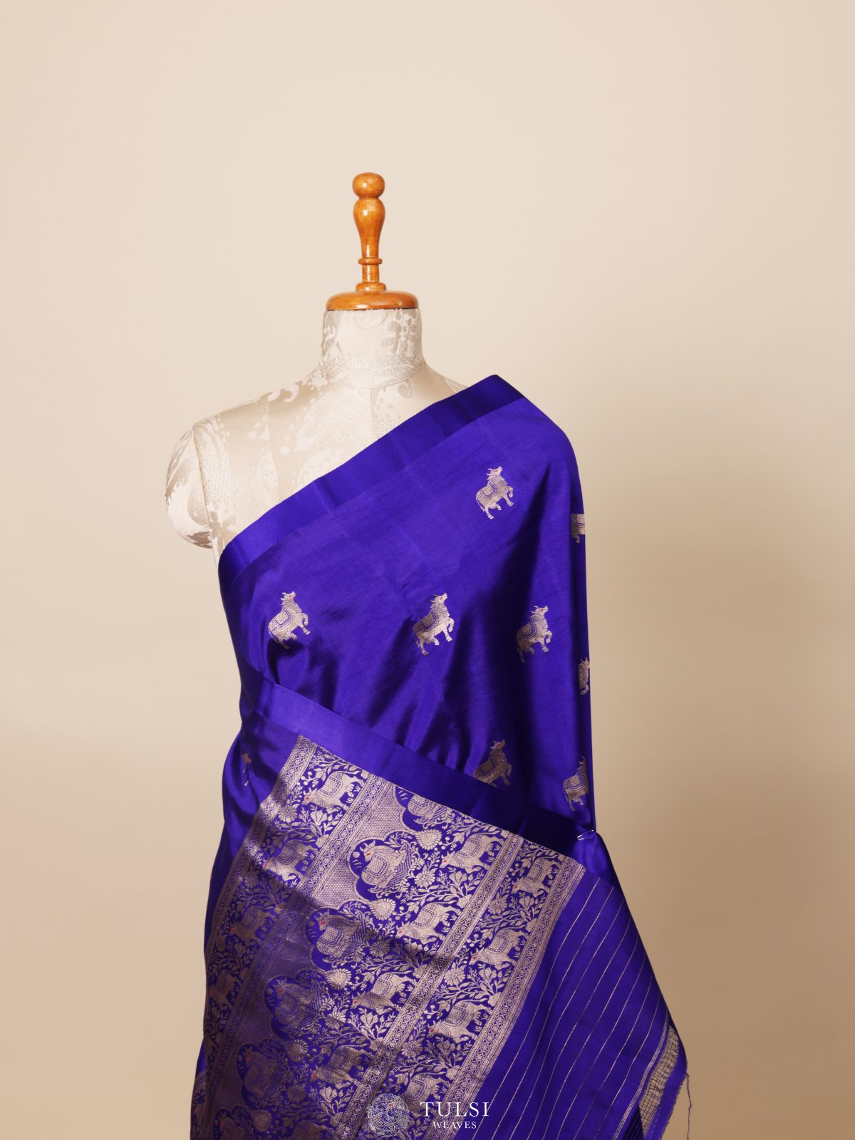 Navy Blue Mashru Silk Saree
