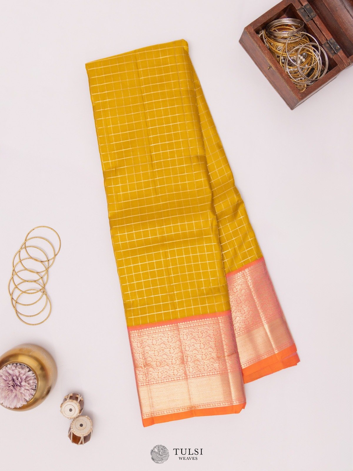 Mustard Kanjeevaram Silk Saree with Contrast Border