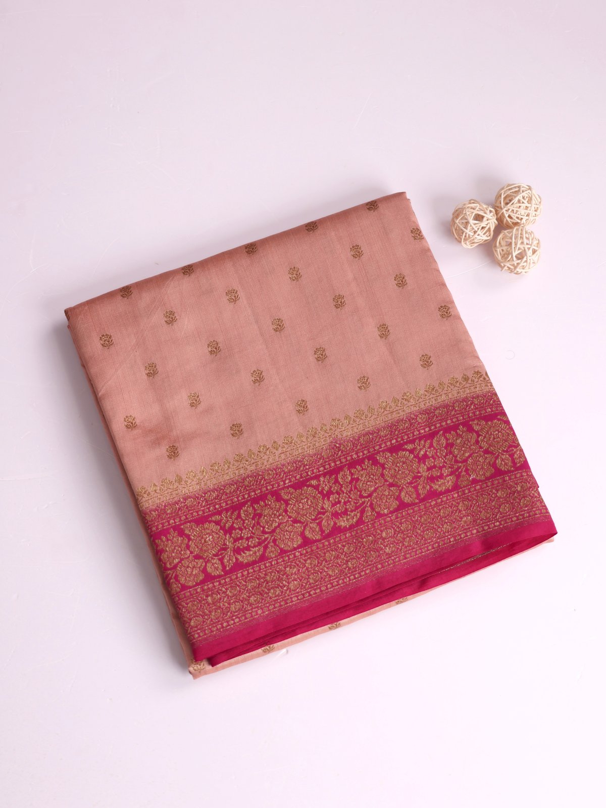 Dusty Pink Chaniya Silk Saree With Dark Pink Border