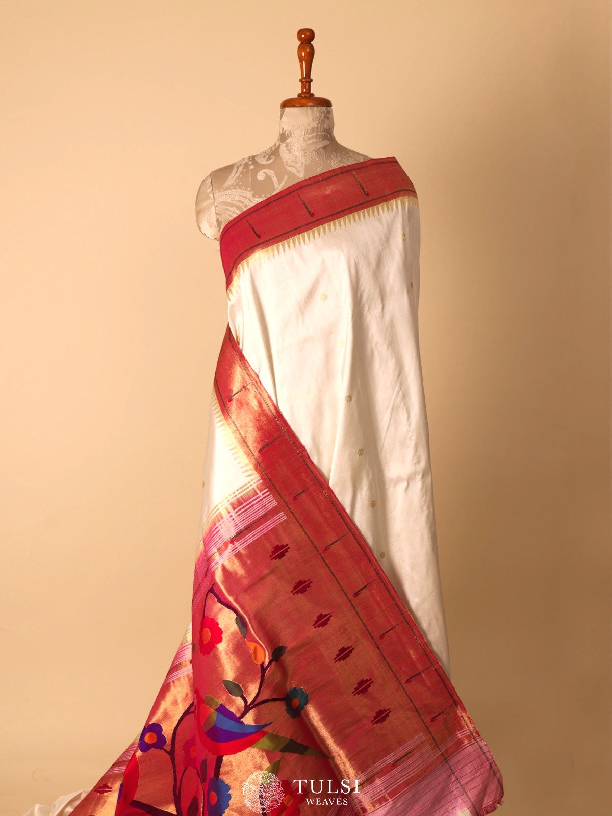 White Paithani Silk Saree