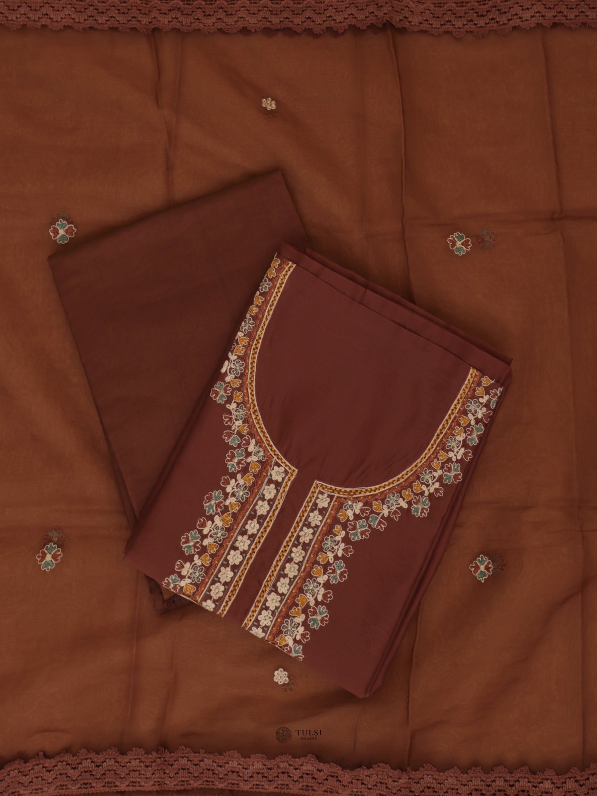 Brown Semi Silk Salwar Material