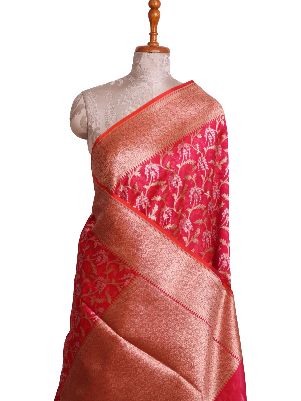 Orangish Pink Kora Silk Saree