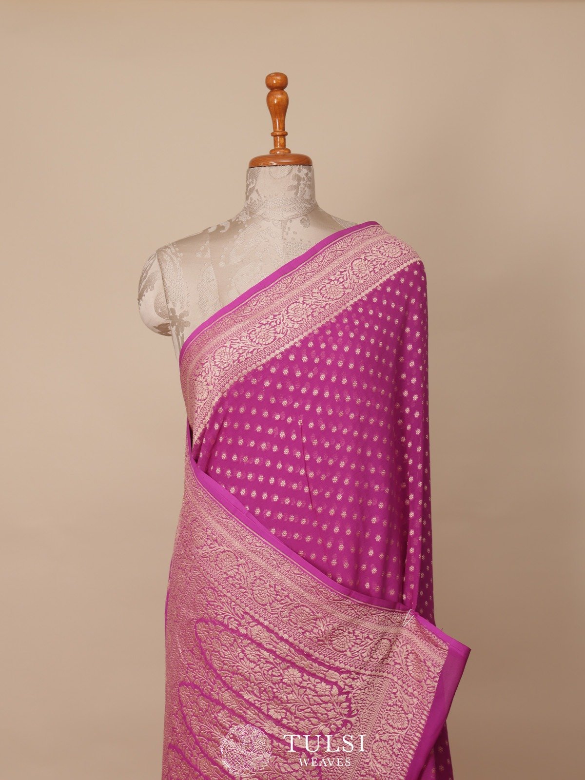 Magenta Pink Banaras Georgette Silk Saree