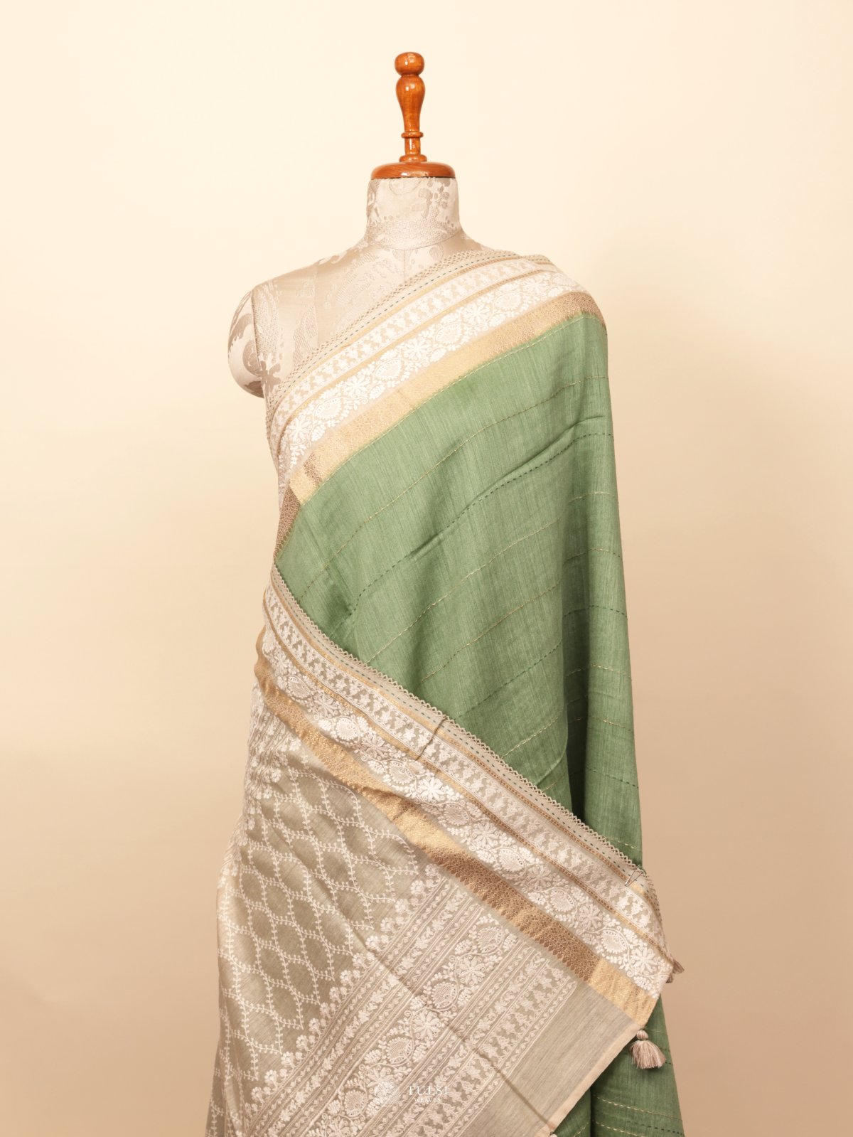 Green Munga Tussar Silk Saree