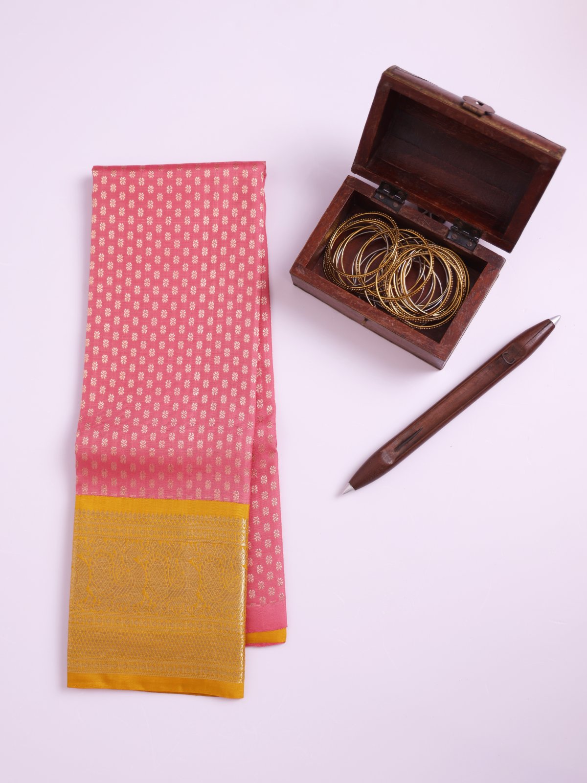 Light Peachy Pink Kanjeevaram Silk Pavadai