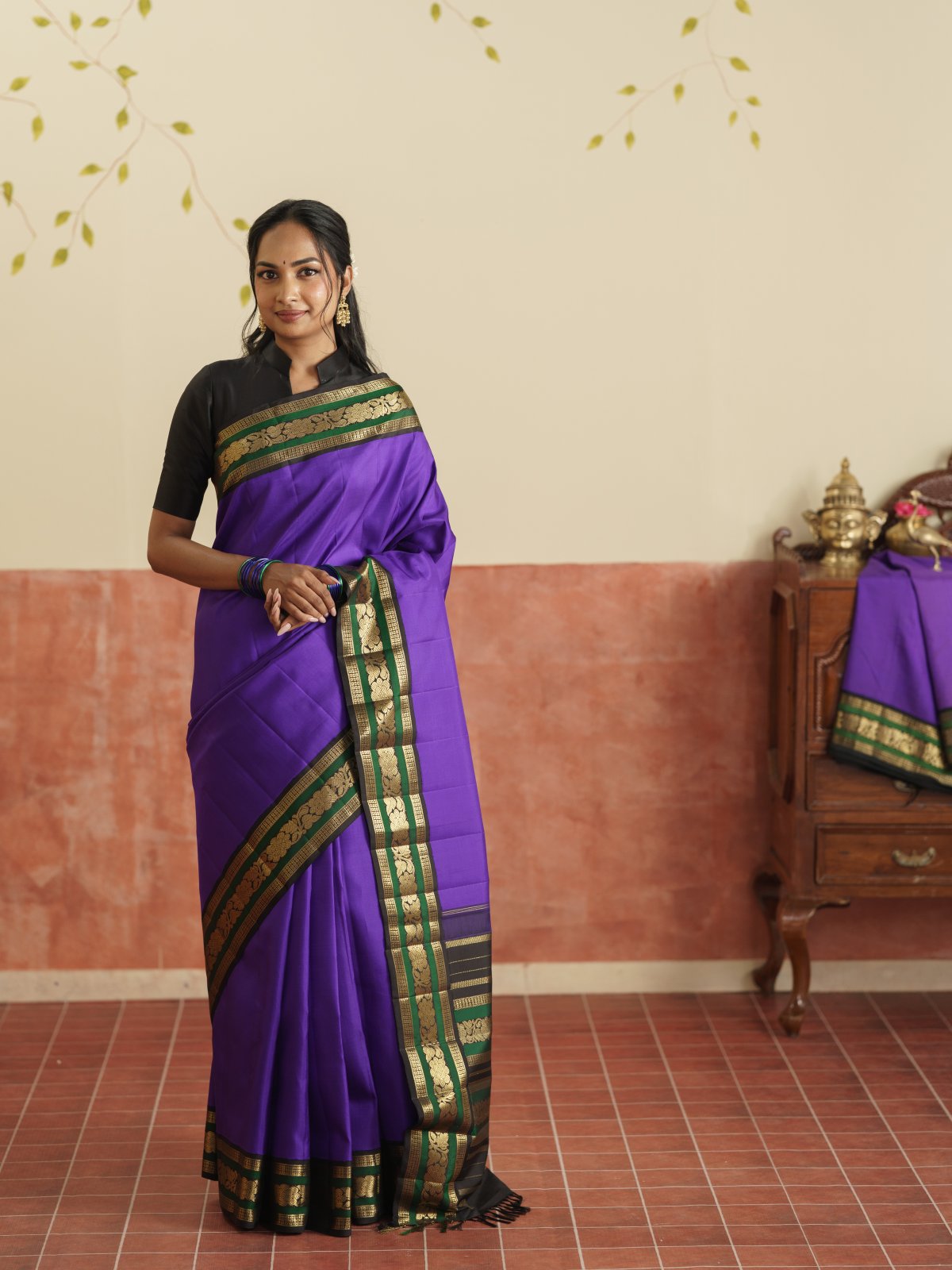 Vintage 98 - Violet Kanjeevaram Silk Saree With Black Border