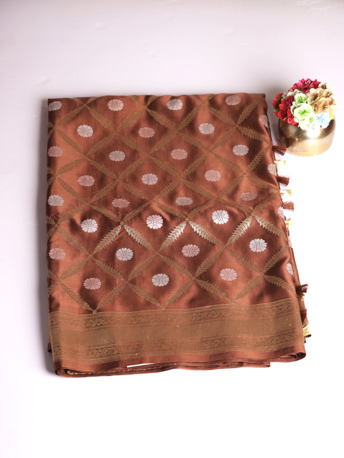Chocolate Brown Mashru Silk Saree