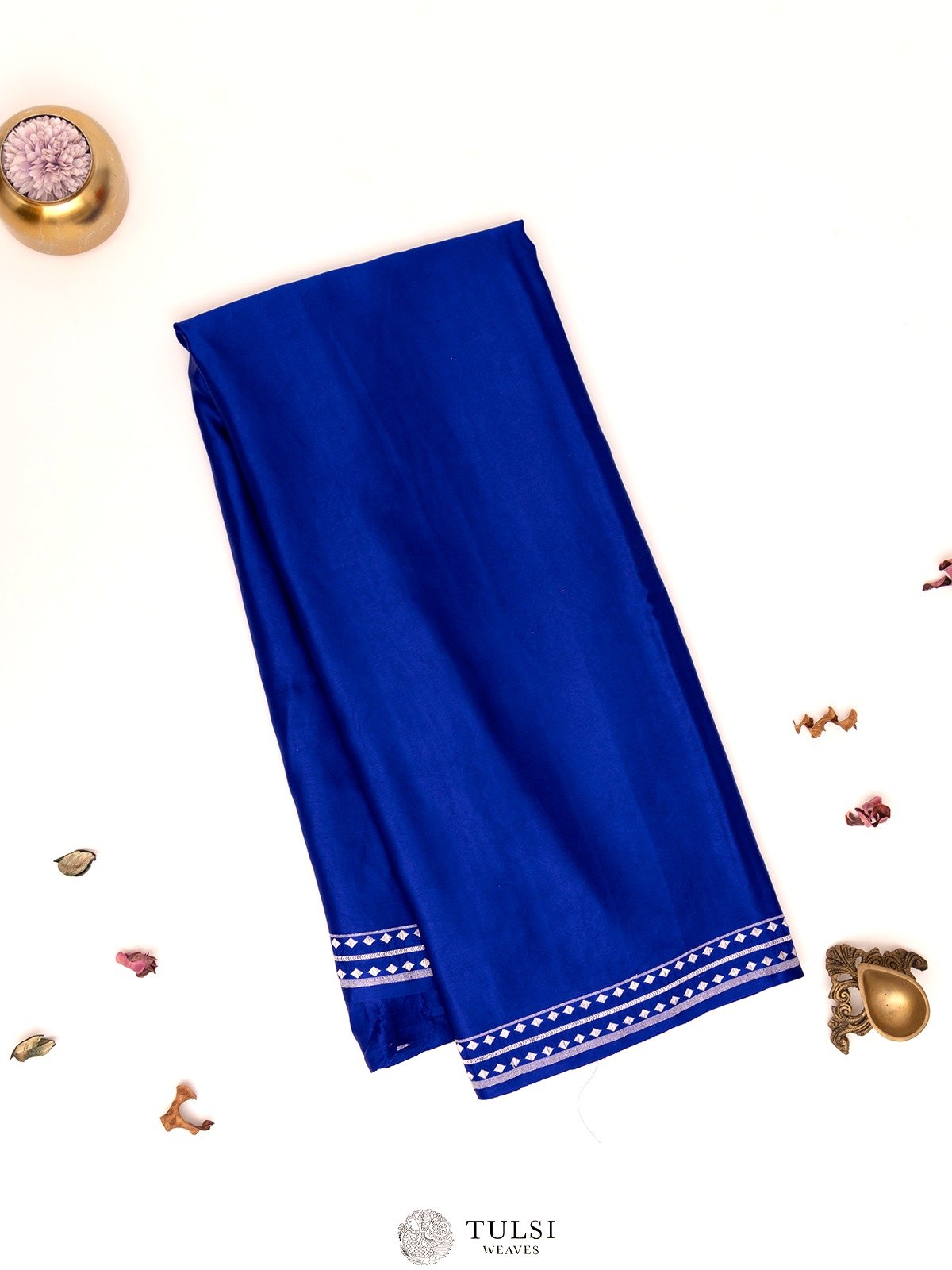 Royal Blue Mashru Silk Saree with Geometric Zari Border