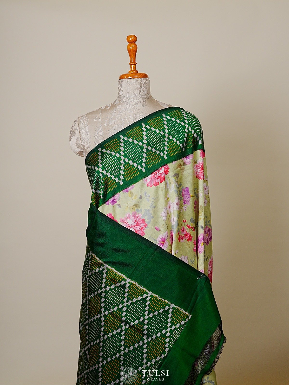 Light Green Printed Kanjeevaram Silk Saree