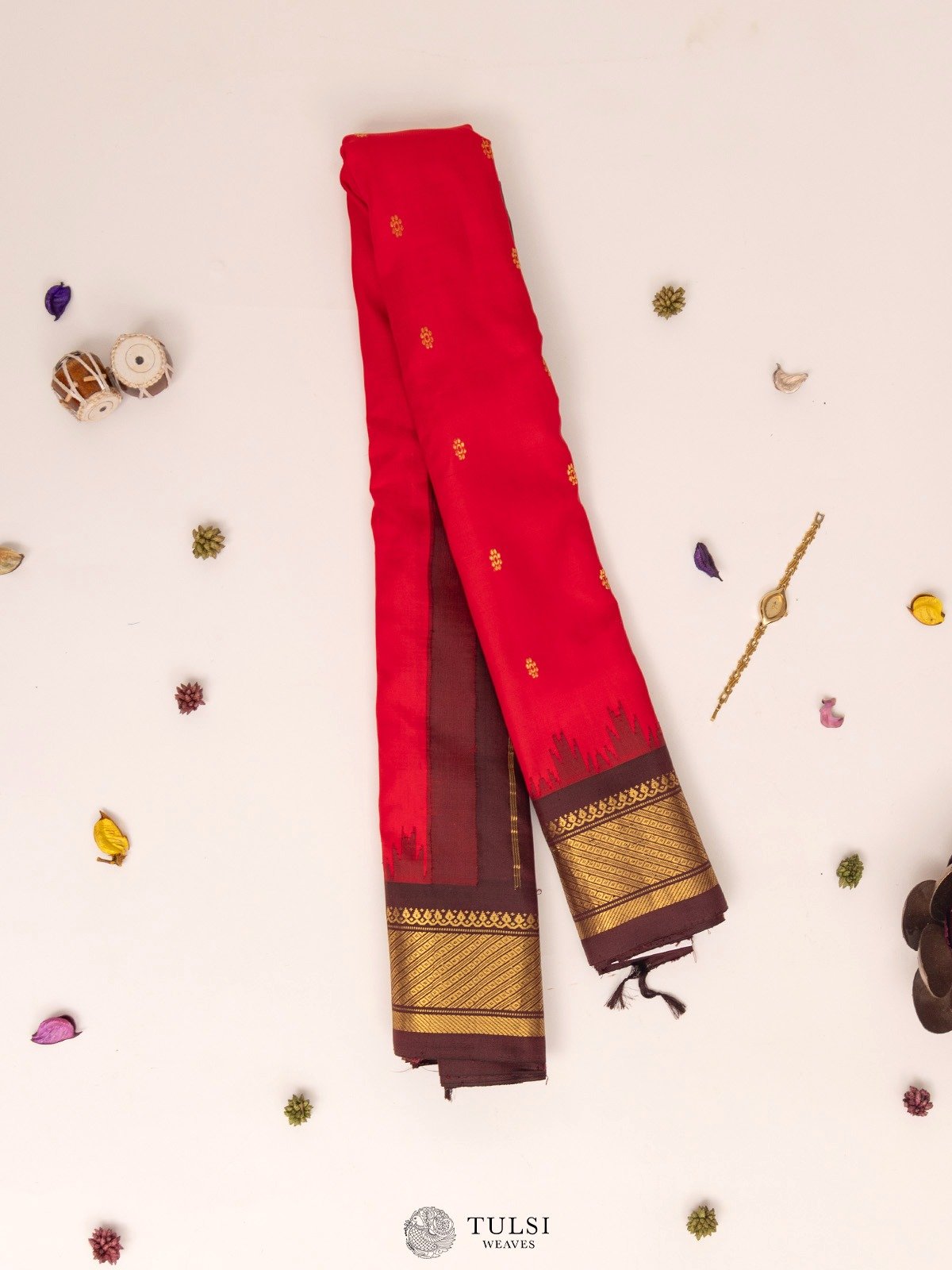 Red Gadwal Silk Saree