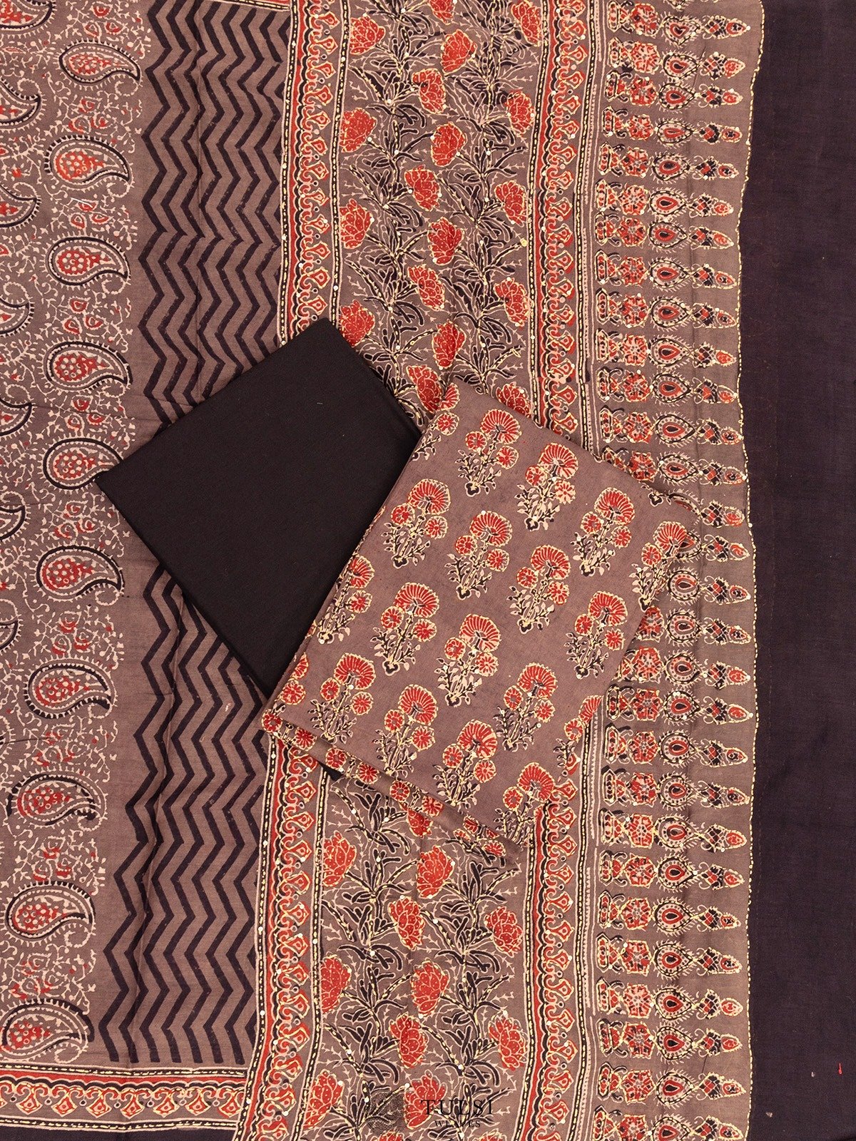 Dark Brown Cotton Embroidery Salwar Material